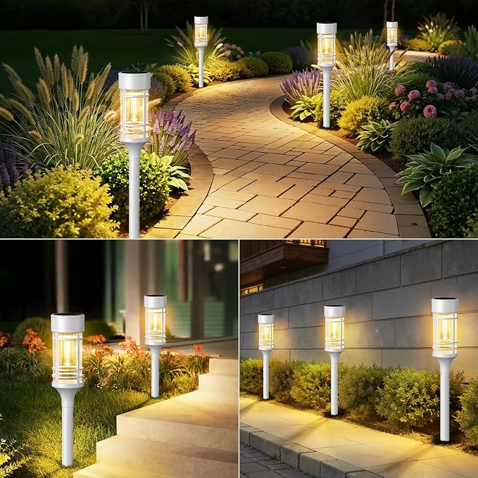 LETMY Solar Pathway Lights Outdoor, 8 Pack Solar Lights Outdoor Waterproof IP65, Bright Solar Garden Lights Outdoor for Yard Walkway Driveway Landscape Garden Decor(White)
