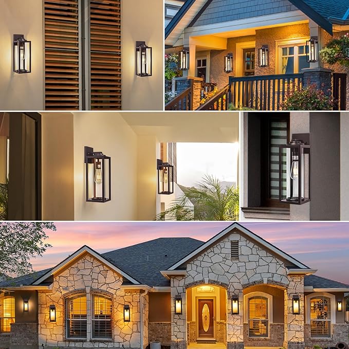 16inch Large Outdoor Wall Lights 2 Packs - Oil Rubbed Bronze Exterior Light Fixture with Clear Glass Shade, Waterproof Porch Lighting for House, Farmhouse Sconces Lantern for Front Door, Garage