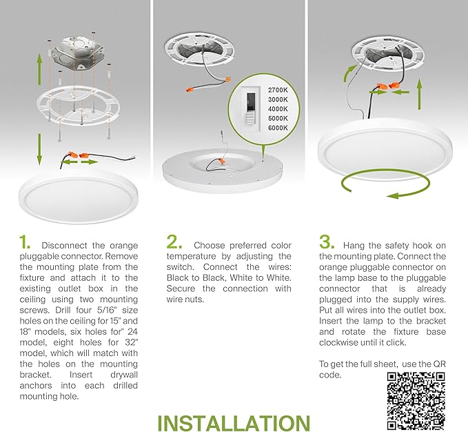 ASD LED 24" Round Flush Mount Ceiling Light Fixture, Low Profile Surface Lighting | 5CCT, Dimmable, Ultra-Thin, ETL Listed | 38W 2700LM 2700-6000K 100-277V | Kitchen, Hallway Lamp | White, 4 Pack