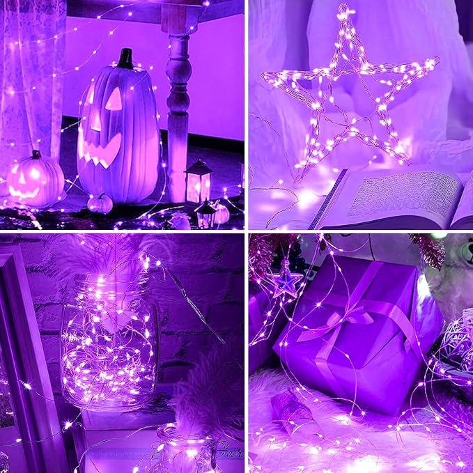 2 Pack USB Plug in Fairy String Lights,16ft 50 LED Copper with Remote and Timer, 8 Modes Waterproof Twinkle String Lights for Bedroom Indoor Party Wedding Christmas Decoration (Purple)