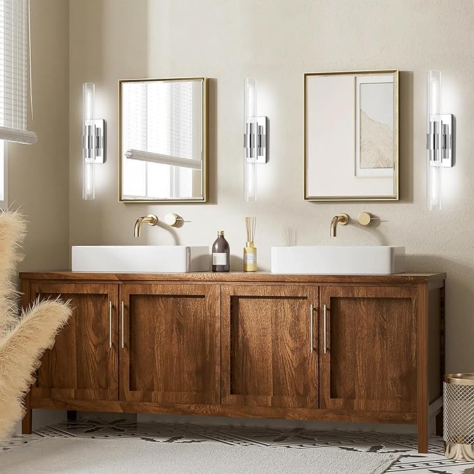 Nickle Wall Sconce Wall Sconces Set of Two, 22.8" Vanity Lights for Bathroom, Silver Sconces Wall Lighting 2-Light, Modern Wall Lights for Bedroom Living Room Bathroom Hallway