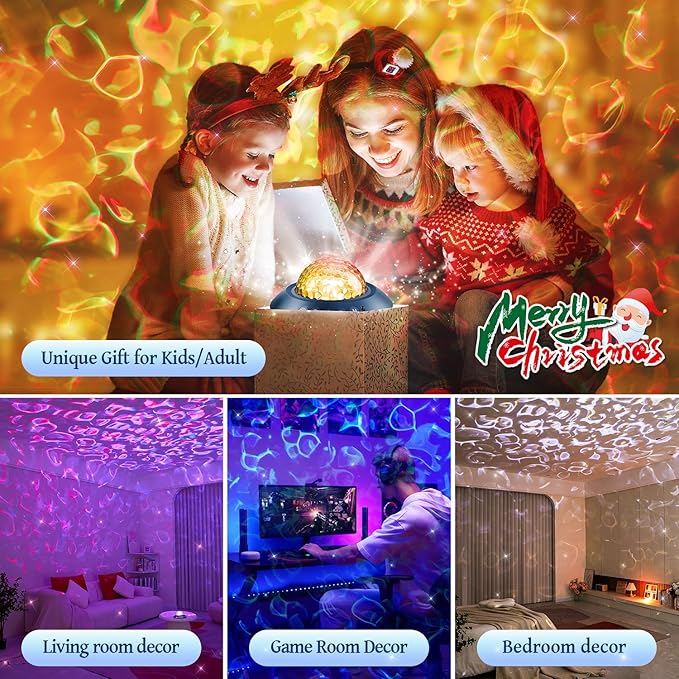 PIKOY Galaxy Projector for Bedroom, White Noises & Bluetooth Night Light Projector,360° Full Coverage Ceiling Projector Galaxy Light Projector,Remote Timer Night Sky Projector Ocean Light Projector