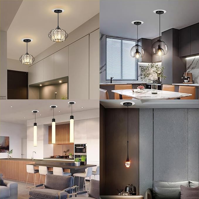 Jolux 5/6" Instant Recessed Can Light Conversion Kit to Pendant Light,Hanging Light Upgrade,for Ceiling Fan Light Fixture,White Finish,Ideal for Kitchen,Bedroom,Livingroom,2 Pack