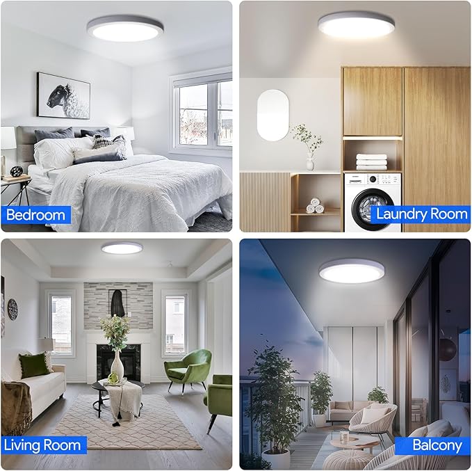Energetic 5CCT Flush Mount Ceiling Light Fixtures, 26W LED Ceiling Lights for Bedroom, Kitchen, Bathroom, Hallway, 2700/3000/3500/4000/5000K, Super Slim, 11 Inch, White, 3 Pack