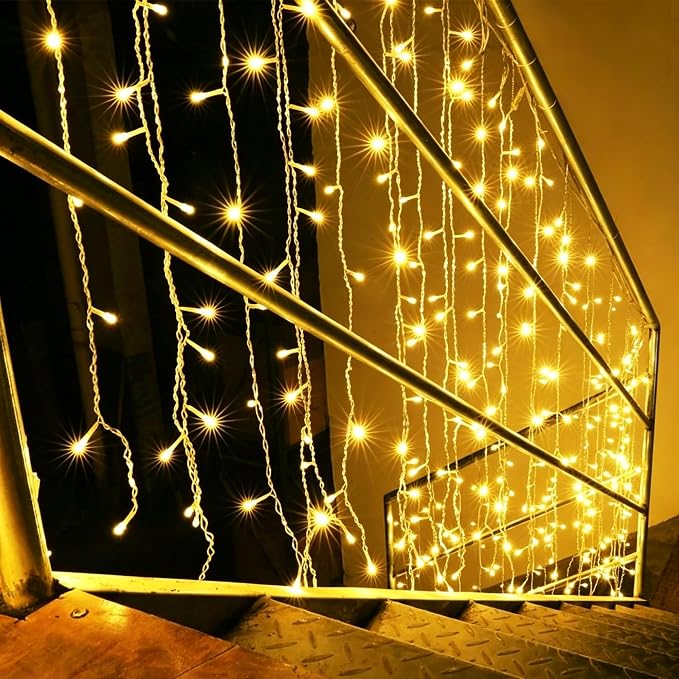 kemooie Outdoor Curtain Lights, 400 LED 26.2 x 3.3 FT Waterproof String Lights with 8 Modes, Fairy Curtain Lights for Backdrop Wedding Bedroom Balcony Party Decorations, Warm White