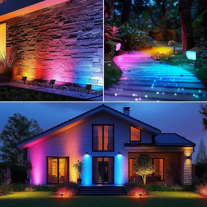 Solar Lights Outdoor Waterproof IP67, 30 LEDs Color Changing Garden Lights, 10 Colors, 2 in 1 Adjustable Wall Lights, 2 Working Mode, Dusk to Dawn, for Landscape Pathway Yard Walkway, 6 Pack