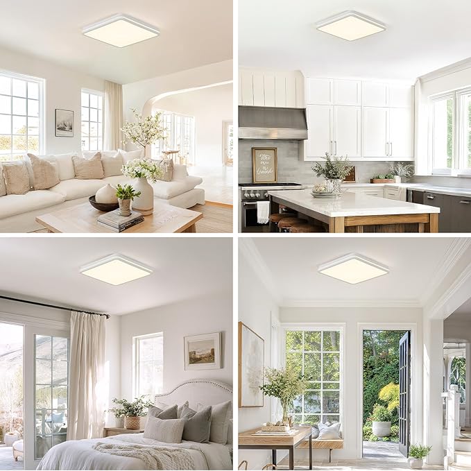 6PK 12 Inch LED Flush Mount Ceiling Light with Side Light, 40W, 2520LM, 3000K/4000K/6000K CCT Selectable, White Square LED Ceiling Light for Hallway, Kitchen, Bedroom, Laundry Room