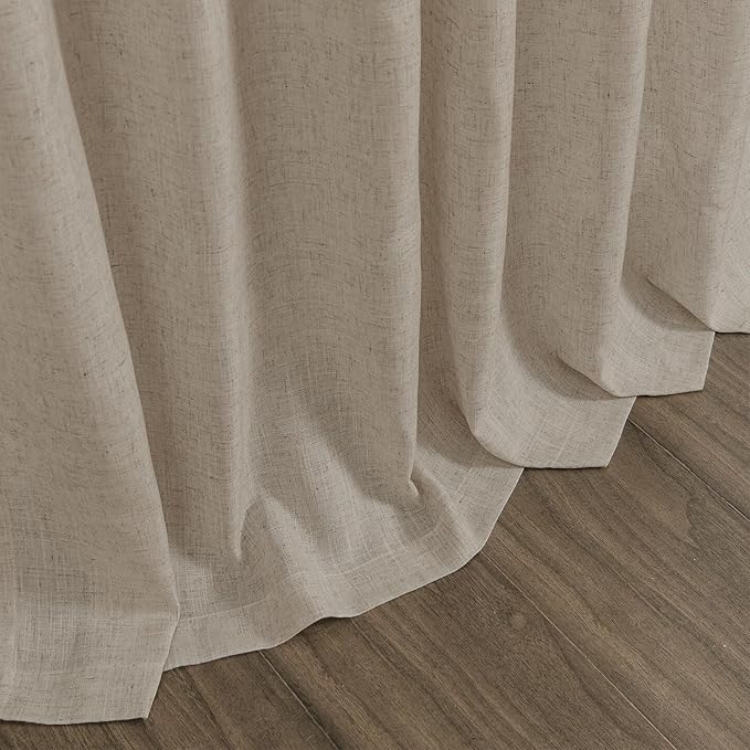 Cobblestone Linen 112 Inch Curtains for Living Room Light Filtering Semi Sheer Curtain Back Tab Modern Farmhouse Decor Elegant Drapes Floor to Ceiling High Window for Bedroom 52x112, 2 Panels