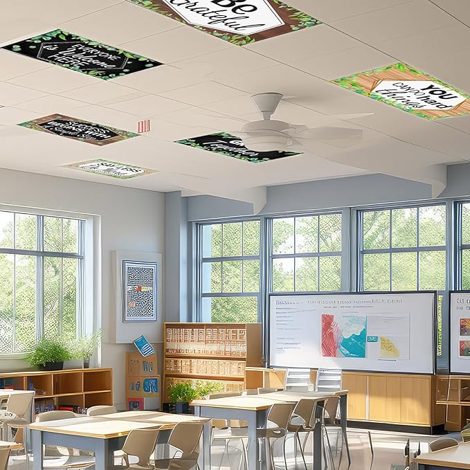 6 Pcs Fluorescent Light Covers with 60 Magnets Decorative for Classroom Ceiling Lights 4 x 2 Feet Magnetic Light Cover Filter Easy Install for Office Hospital Home Ceiling Supplies (Farmhouse)