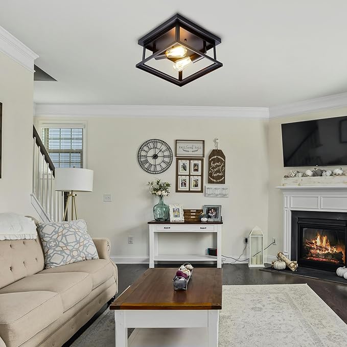 Hamilyeah Black Flush Mount Ceiling Light Fixture Bedroom, Farmhouse Kitchen Lights Ceiling, Outdoor Close to Ceiling Light Fixtures for Porch Patio Hallway