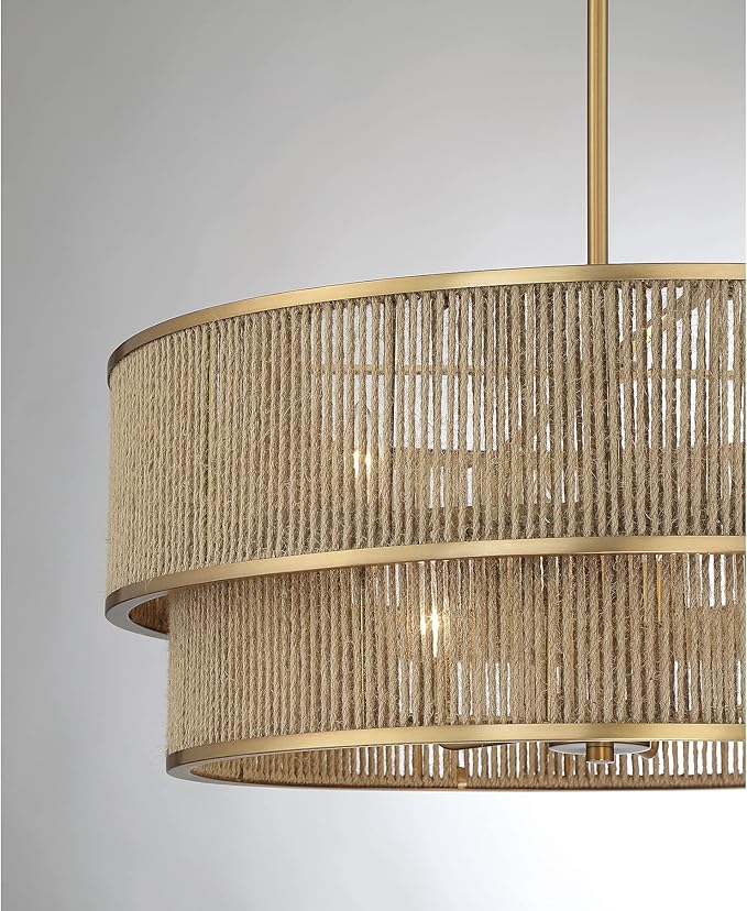 Savoy House 7-1774-6-320 Ashburn Bohemian/Eclectic Rope Pendant, 6-Light 360 Total Watts, 12" H x 28" W, Warm Brass