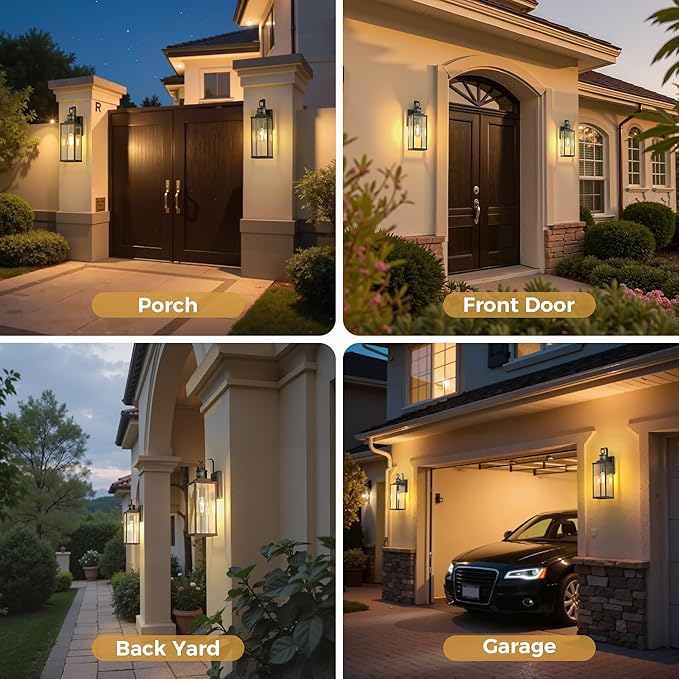 DORESshop Large Size Motion Sensor Outdoor Wall Lights, 18 Inch Matte Black Waterproof Anti-Rust Outdoor Light Fixtures Wall Mount with Clear Glass Shade for Porch, Garage, ETL Listed, 2 Pack