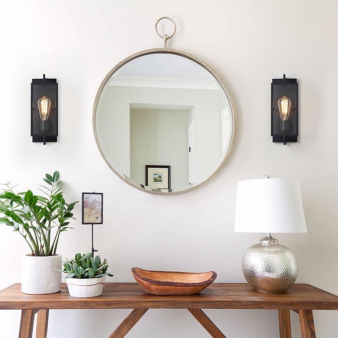 Black Wall Sconce, 13 in. Indoor Wall Lamp with Tempered Glass, E26 Base for DIY Lighting Fixture, ETL Bathroom Vanity Light Wall Mounted for Hallway, Living Room, Bedroom, Kitchen Decor