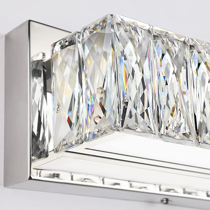 ZUZITO Crystal Bathroom Light Fixtures Over Mirror, 22.8in Modern LED Vanity Lights for Bath, Chrome Stainless Steel Bathroom Lighting, 6000K Bright White Light
