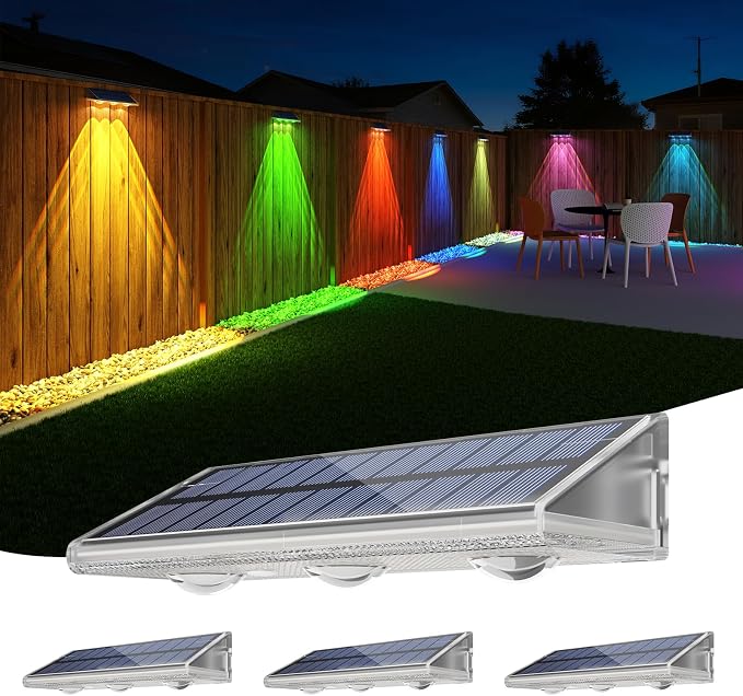 YiLaie Solar Fence Lights Outdoor with IP67 Waterproof, RGB Multi Color & Dusk to Dawn Auto ON/Off Solar Power Wall Mount Solar Lights for Outside Fence Wall Deck Gate (4 Pack)