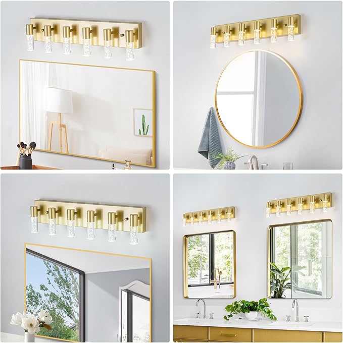 Bathroom Vanity Light Fixtures Over Mirror, Brushed Golden Finish Coating, 6 Light Wall Sconces for Bathroom