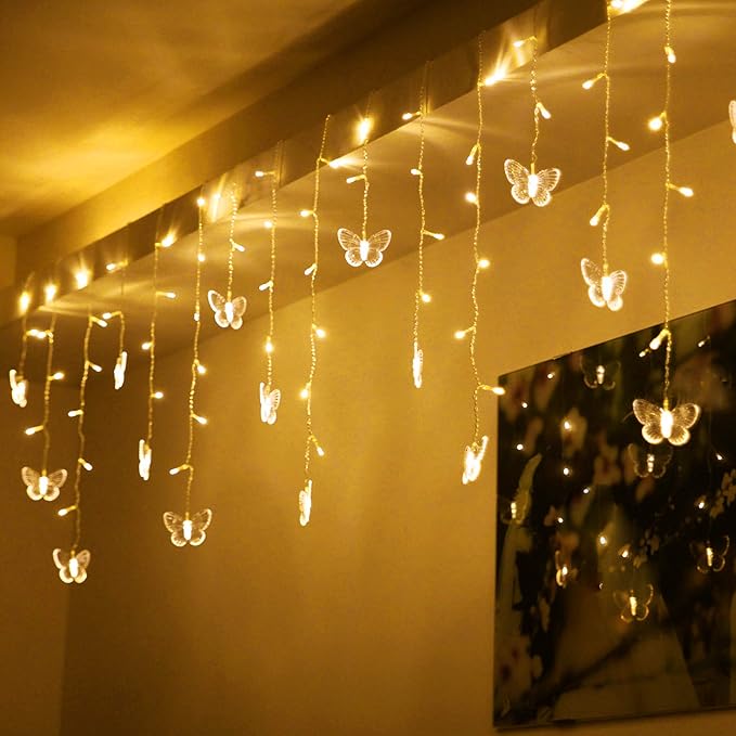 Butterfly Curtain Lights, 4.9ft 48 LED USB Window Fairy Lights 10 Butterflies 8 Modes Firefly Twinkle Timer String Lights with Remote for Room Bedroom Wall Ceiling Party Wedding Christmas