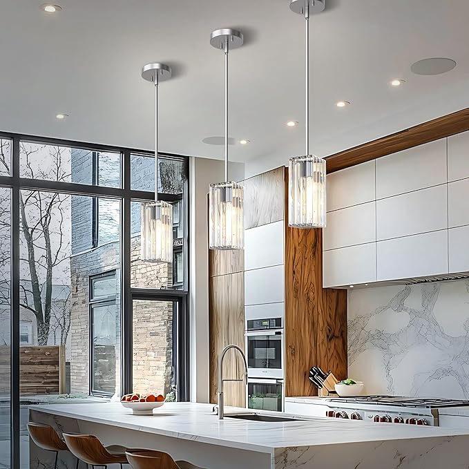 Crystal Pendant Lights for Kitchen Island - 10" Nickle Sand Adjustable Chandelier, Dimmable E26 Hanging Fixture, Modern Lighting for Dining 1pcs