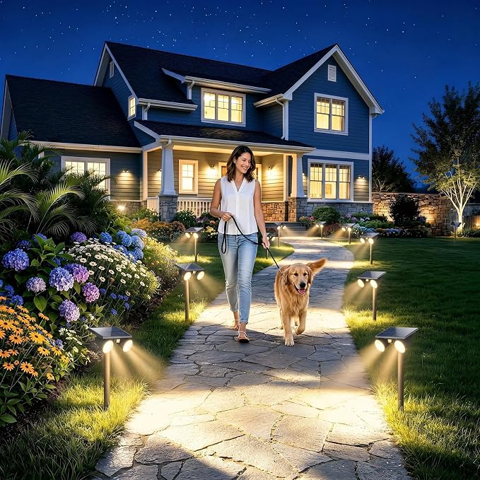 Large Solar Spot Lights Outdoor Motion Sensor 6 Pack,2 Modes Waterproof Landscape Lighting for Yard Garden Pathway,2-in-1 Wall&Spot LED Lights with 360° Adjustable Dual Heads(Warm Light)