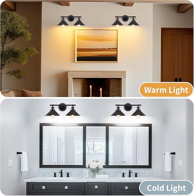 Bathroom Light Fixtures 2-Light Matte Black Farmhouse Vanity Lights for Bathroom Light Fixture, 20" Rustic Industrial Vanity Light Wall Sconce Lighting Fixtures over Mirror Cabin Kitchen Workshop Cafe