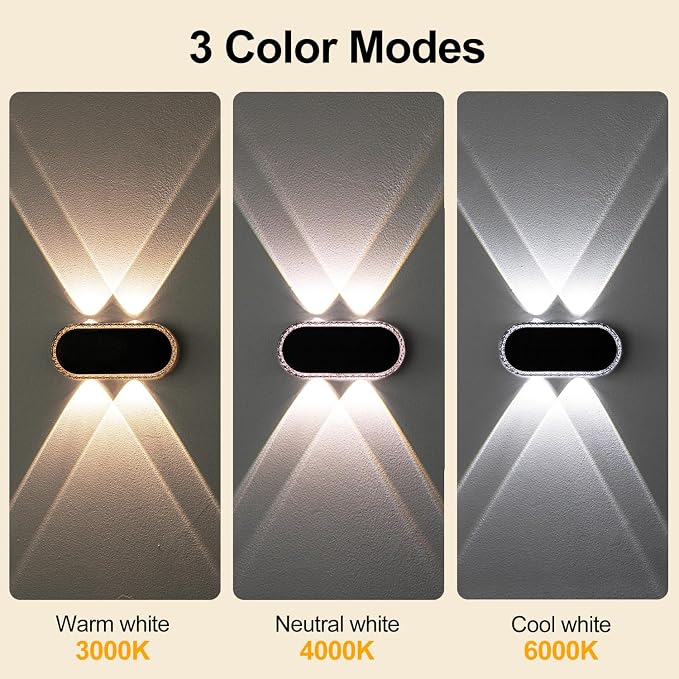 Solar Fence Lights Up Down: Led Solar Wall Lights Outdoor Ip65 Waterproof - 1200mah Dusk-to-Dawn Fence Lighting 3000K 4000K 6000K - Easy Install for Backyard Patio Porch 2-Pack