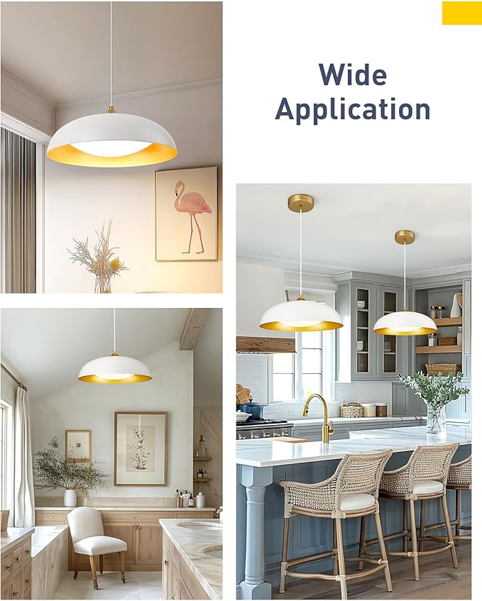 kudos LED Pendant Light Fixtures, Modern White and Gold Pendant Lights, 15 Inch Large Hanging Light Fixtures for Kitchen Island, Dining Room, Living Room, Bedroom, 5CCT Adjustable, KDPL02-WT