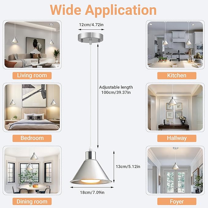 Battery Operated Pendant Light Set of 2, RGB Color Changing Rechargeable Hanging Light with Remote Up to 50 Hours Use, Vintage Pendant Light No Wiring for Bedroom Living Room(Nickel)