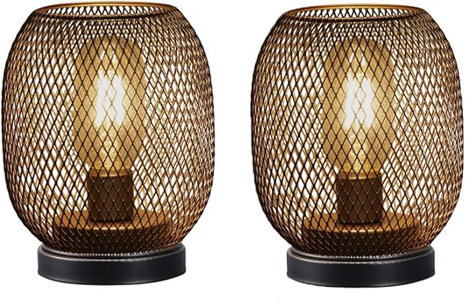 JHY DESIGN Set of 2 Metal Cage LED Lantern Battery Powered,Cordless Accent Light with LED.Great for Weddings,Parties,Patio,Events for Indoors Outdoors(Round Shape