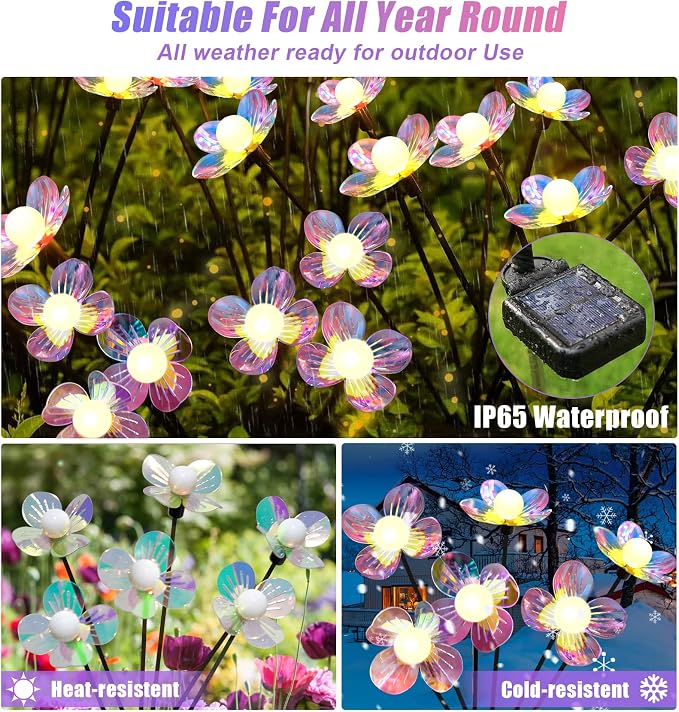 NBQQ Solar Garden Lights Outdoor, Swaying Light Waterproof Solar Lights Outdoor for Yard Pathway Patio, Swaying Lawn Decor as Gardening Gifts for Women Holiday (Warm White-Flowers, 4 Pack)