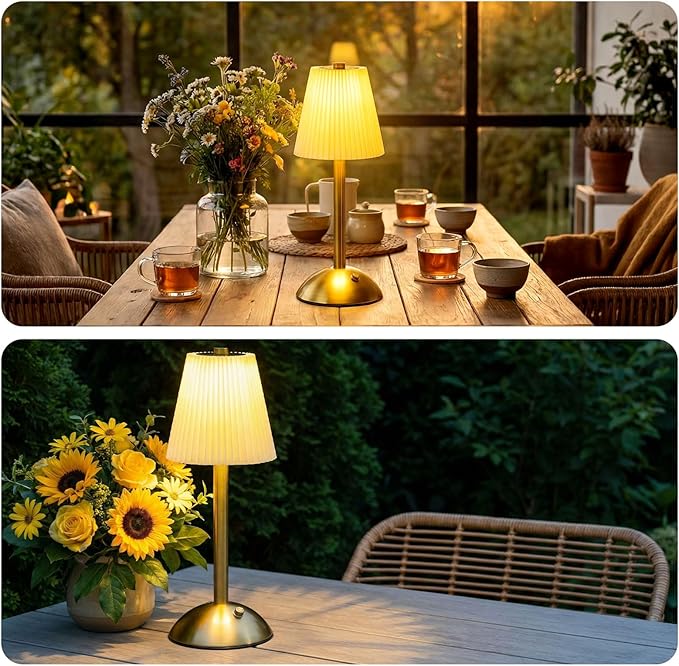 Liliful 4 Pcs Cordless Table Lamp Rechargeable Touch LED Small Gold Portable Battery Operated USB-c Desk Lamp 3 Color Dimmable for Bedroom Living Room Dining (Gold,Beige Cloth Style)