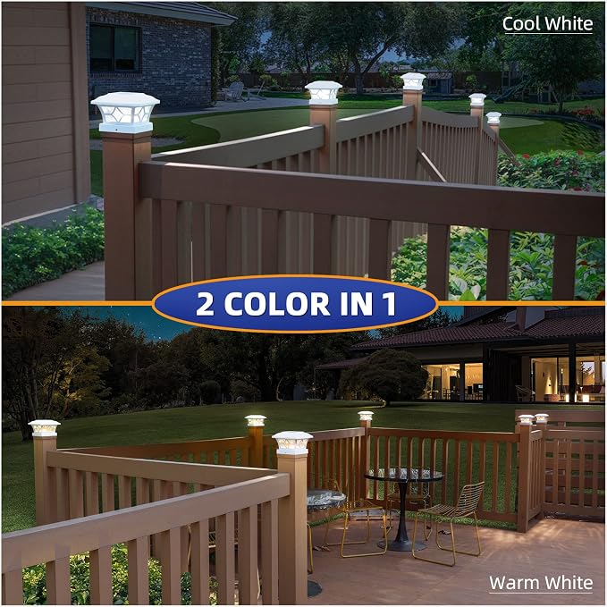 APONUO Solar Post Cap Lights 4 Pack with 1000mAh Battery - for 4x4 5x5 6x6 Fences, Larger Size & Longer Lasting, 2-Mode, IP64 Waterproof, for Deck Patio Yard (White)