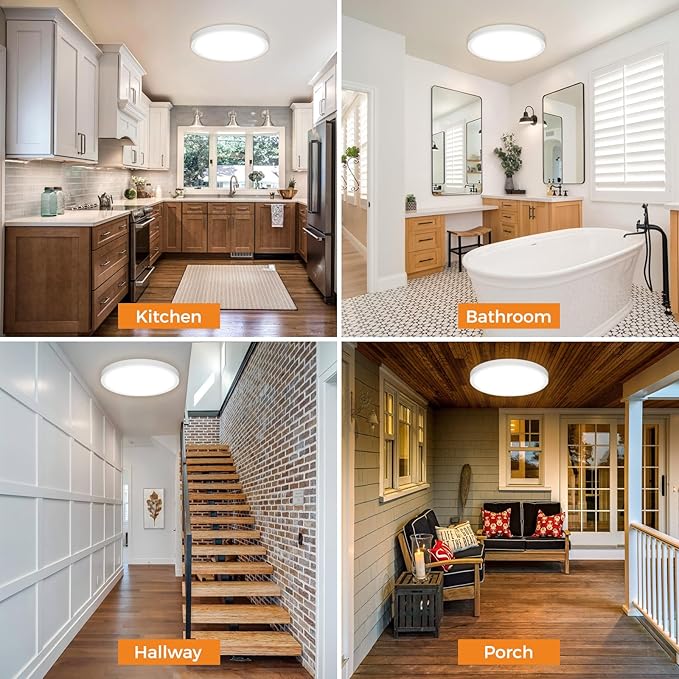 slochi 6 Pack 12Inch Flush Mount Ceiling Light Fixtures -3000K-4000K-6500K Flat Led Lights for Room Ceiling,Ultra Thin Round White Ceiling Lights for Living Room,Bedroom,Kitchen,Bathroom