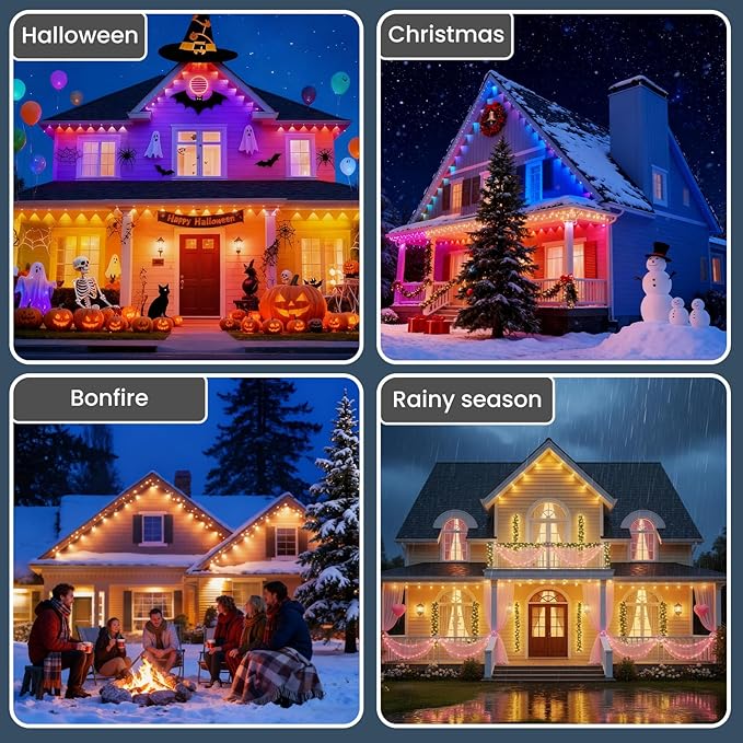 Permanent Outdoor Lights 50ft 30 LED RGB+IC, APP Control with Remote, Music Sync DIY DreamColor, Timing Warm Cool White, IP65 Waterproof for Halloween Christmas House Eave Decorations