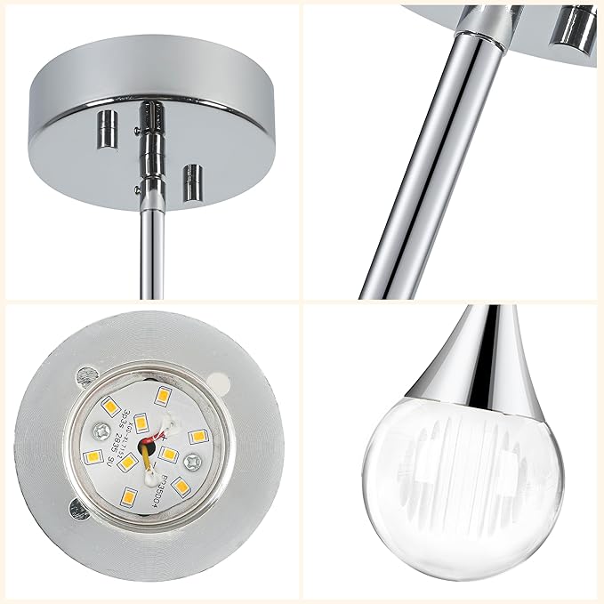 1-Pendant Lights Kitchen Island, Silver Crystal Globe Ceiling Hanging Light Fxitures, LED Light Fixtures Metal Rod Ceiling Glass Pendant Lighting for Kitchen Island Dining Room Bar