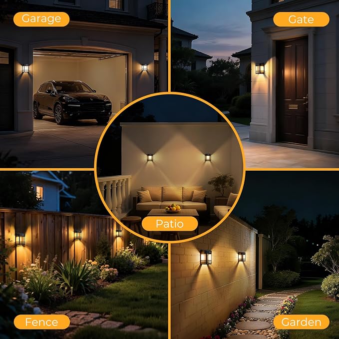 btfarm 2 Pack Solar Wall Lights Outdoor,3 Modes Motion Sensor Lights Dusk to Dawn, IP65 Waterproof Porch Light Solar Powered, 1200mAh Wireless Wall Mount Sconces for Outside Patio, Garage, Yard