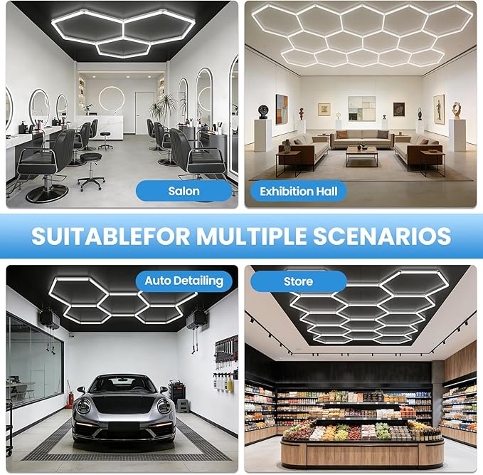 Hexagonal Garage Lights, Ultra-Bright Garage Ceiling LED Lights, 1-Pack 6500K, Suitable for Gyms, Basements, Warehouses, Auto Detailing Shops, Showrooms