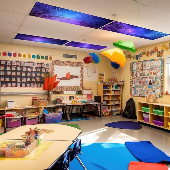 8 Pcs Fluorescent Light Covers with 80 Magnets Decorative for Classroom Ceiling Light 4 x 2 Feet Magnetic Light Covers Filter Easy Install for Office Hospitals & Home Drop Ceiling Supplies (Night)