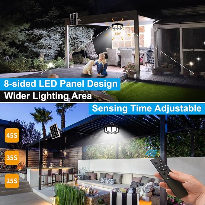 Solar Shed Lights Indoor Outdoor, Aqonsie 288LED Solar Powered Motion Sensor Pendant Light Daytime Available, Solar Indoor Light with 5 Lighting Modes & Remote for Shed Gazebo Barn Garage Home, 2 Pack