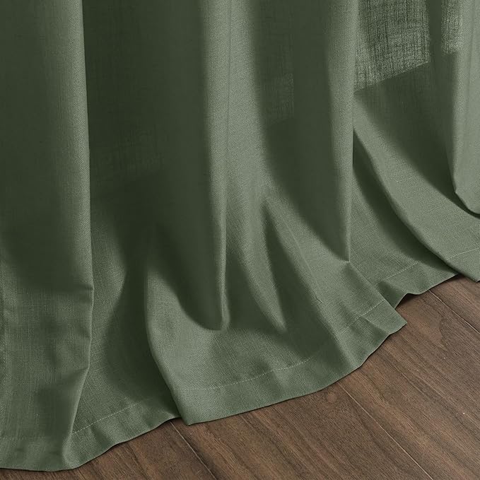 Nanspring Forest Green Linen Curtains 84 Inch Length 2 Panels Set for Living Room Light Filtering Semi Sheer Curtain Back Tab Rod Pocket Wabi Sabi Boho Decor Drapes for Bedroom Office 52x84