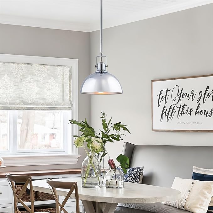 Kira Home Belle 9" Modern Industrial Pendant Light with Dome Shade, Petit Retro Metal Hanging Light, Chrome Finish