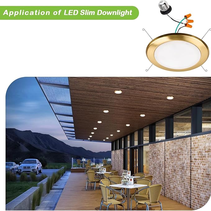 hykolity 5/6 Inch Selectable CCT LED Disk Light Flush Mount, 3000K/4000K/5000K, Dimmable Recessed Retrofit Ceiling Light, CRI90, 1050lm, 15W, Installs Into Junction Box or Recessed Can, Gold, 12 Pack