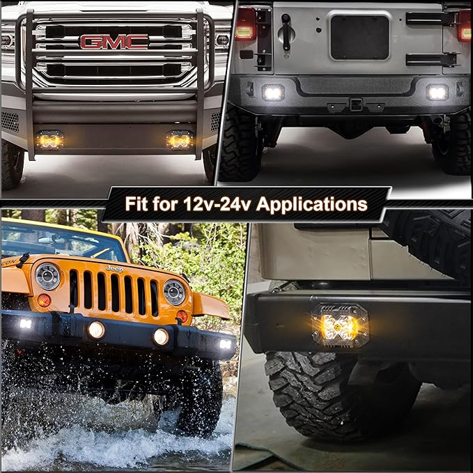 MOVOTOR Flush Mount Led Pods, Combo Offroad Driving Pods with Separate Amber Solid/Strobe Side Shooters Backup Reverse Lights Cube Working Lights for Truck Jeep ATV SUV 4x4