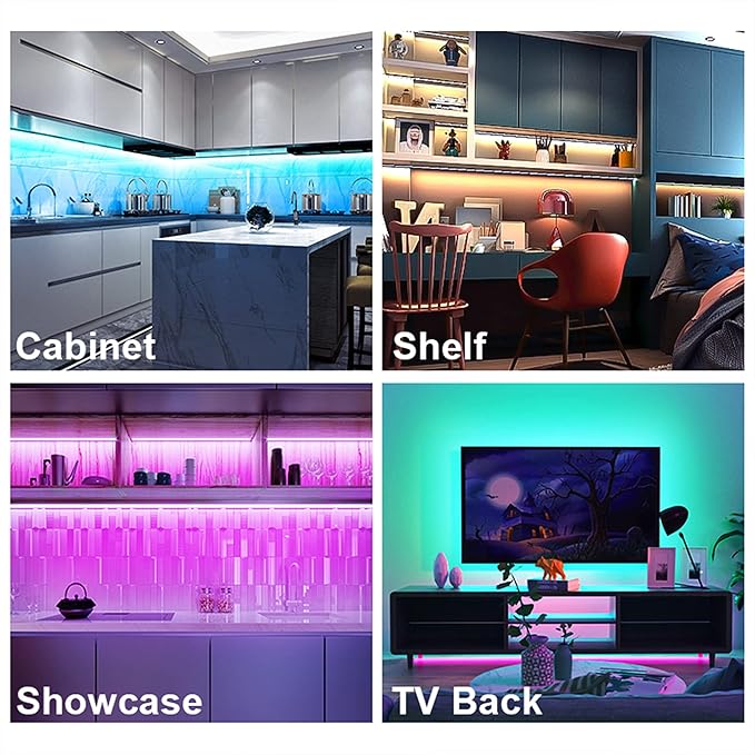 maylit 6 PCS RGB Under Cabinet Lighting Kit, App and Remote Control Led Strip Lights, Music Sync Color Changing Led Lights with ETL Listed Power Adapter, for Cabinet, Counter, Shelf, Bookcase, 9.8ft