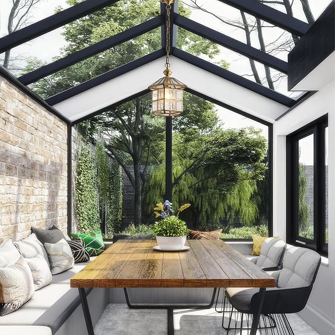 Milaii Mi Copper Brass Outdoor Pendant Light 12.6in Exterior Lantern Hanging Light Fixture Waterproof Anti-Rust Porch Light Outdoor Chandelier for Porch Kitchen Dining Room Entryway Patio