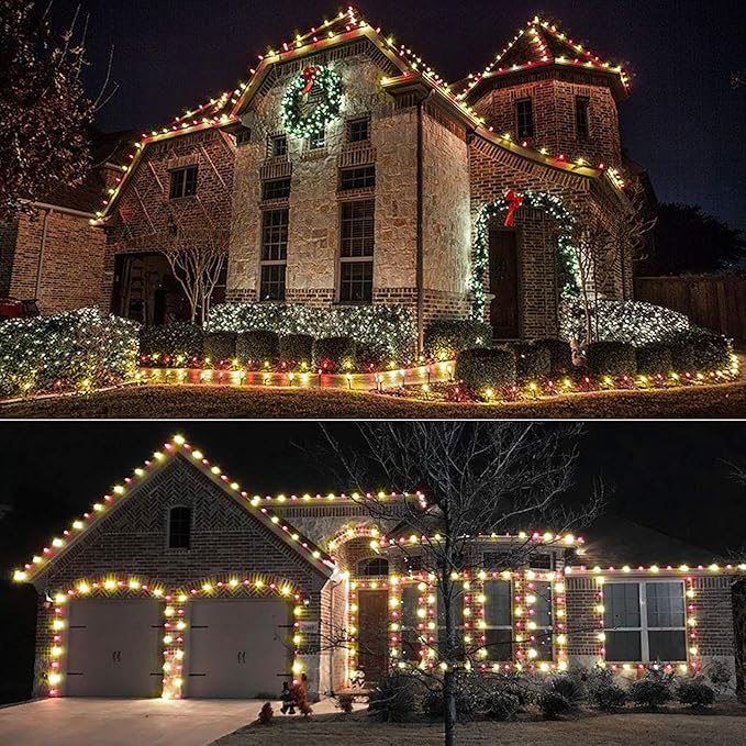 Brizled Outdoor Christmas Lights, 16FT 25 LED Red & Warm White C9 Christmas Lights, Connectable Xmas Tree Light, UL Certified Indoor Light String Waterproof for Outside House Roof Tree Party Decor