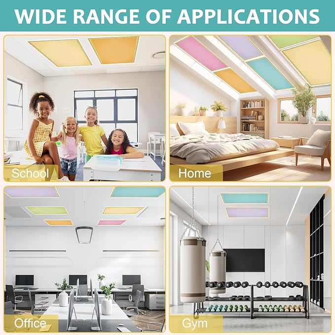 QOUBAI 6PCS Fluorescent Light Covers, 4x2 Feet Magnetic Light Cover Fluorescent Lights Shade Panel Positive Inspirational Ceiling Lights Filters for Office Classroom Home Drop Ceiling Gold Trim