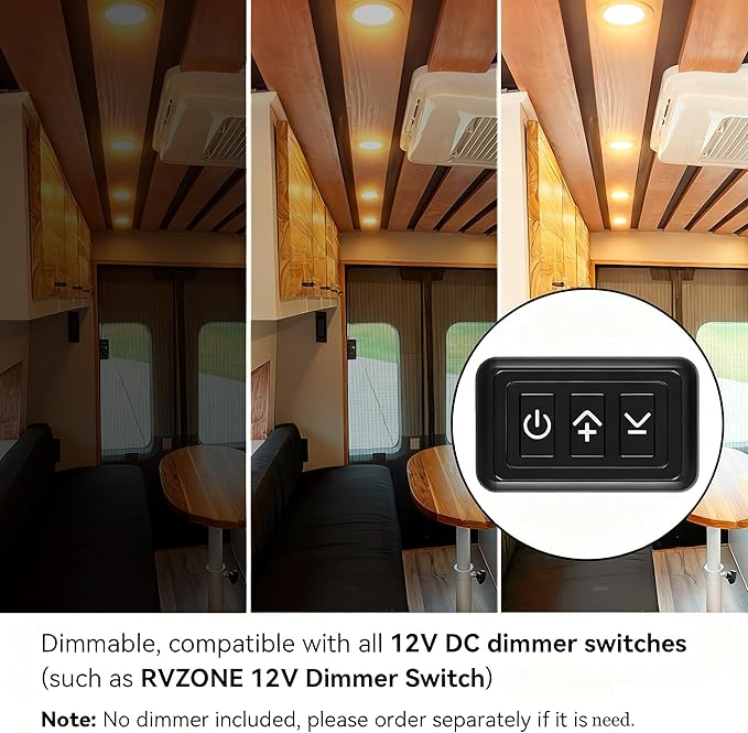 RVZONE RV Boat Recessed Ceiling Light 6 Pack 12V LED Puck Light with Hole Puncher DC 12V 3W Full Aluminum Downlights for Under Cabinet Camper Vans RV Interior Lighting,2700-3200K