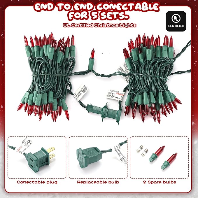 TIGOMOOV 100 Count UL Certified Red String Lights – 21FT Mini Christmas Lights with Green Wires for Indoor/Outdoor Holiday Decor Xmas, Weddings, Parties & Home Decorations