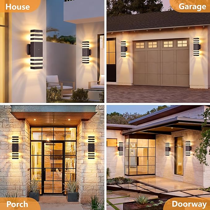 DASTOR 2 Pack Dusk to Dawn Outdoor Light Fixture, Modern Wall Lights Brown Exterior Sconce, 3000K Up and Down Porch Lights for House Garage Patio