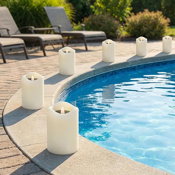Livinlarge Solar Candles Outdoor Waterproof, 3"x4" Rechargeable Solar Powered Flameless Flickering LED Pillar Candle for Patio Yard Deck Window Table Decor, Holiday Gifts for Mom and Wife, 6pcs